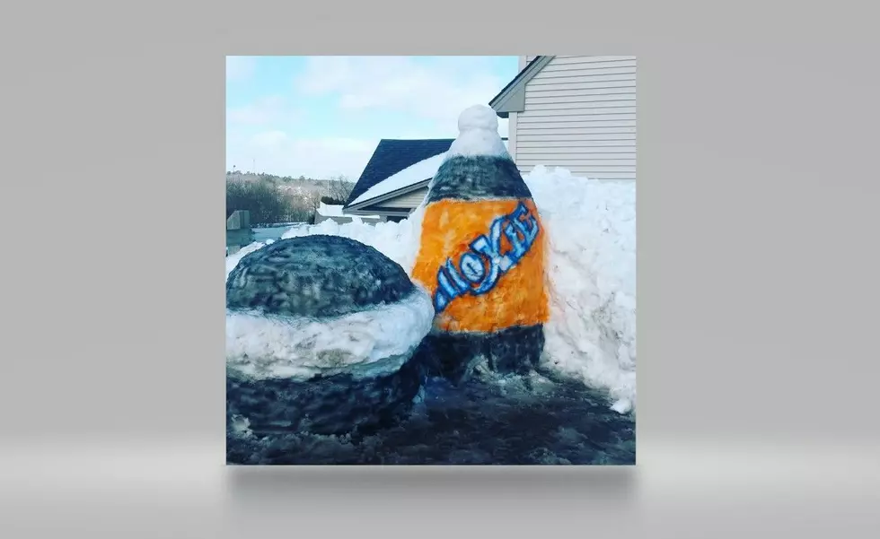 Maine Snow Sculpture Featuring Moxie Soda and Whoopie Pies